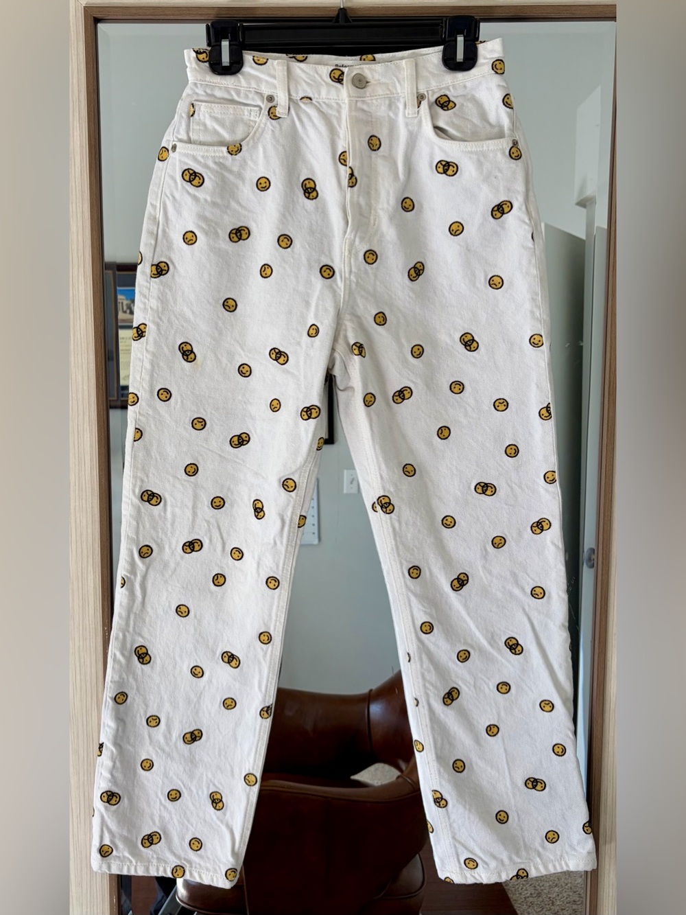 Reformation Mixed Emotions High Rise Straight Leg White Jeans Emojis size 29